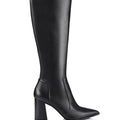 Women's black leather tall heeled fashion boots
