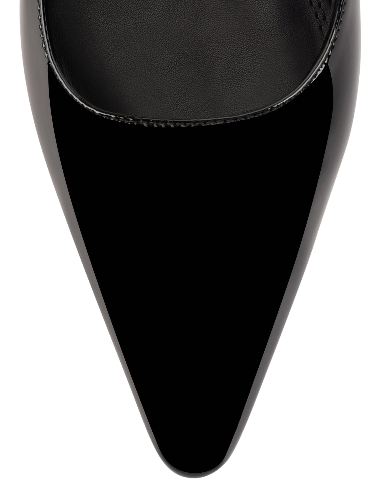 Womens black patent slingback flats with pointed toe and brass detail