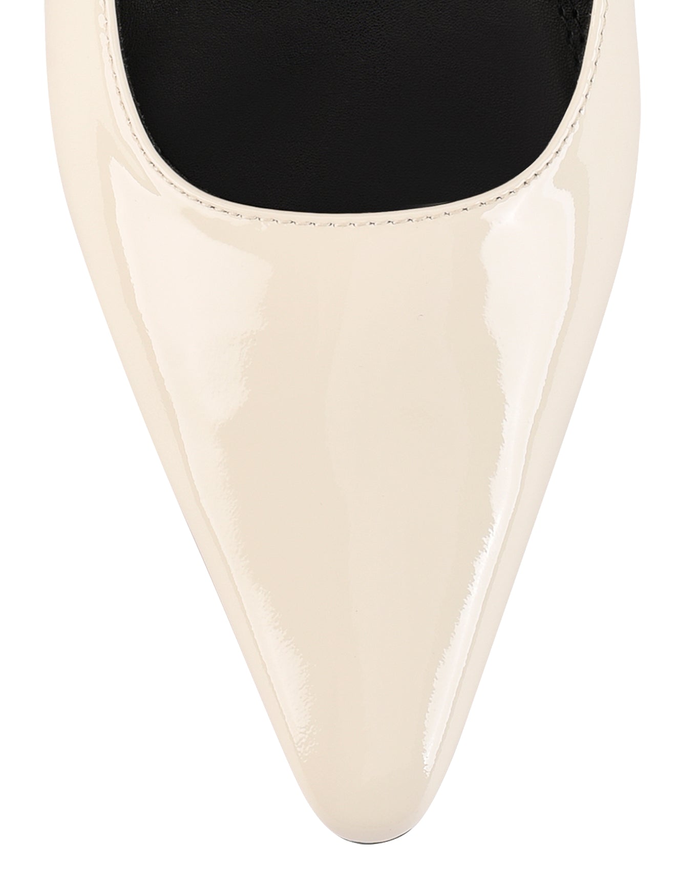 Womens white patent slingback flats with pointed toe and brass detail