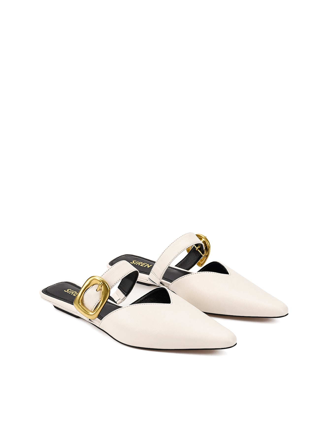 Allegra Close Toe Buckle Slide - Chalk White Leather