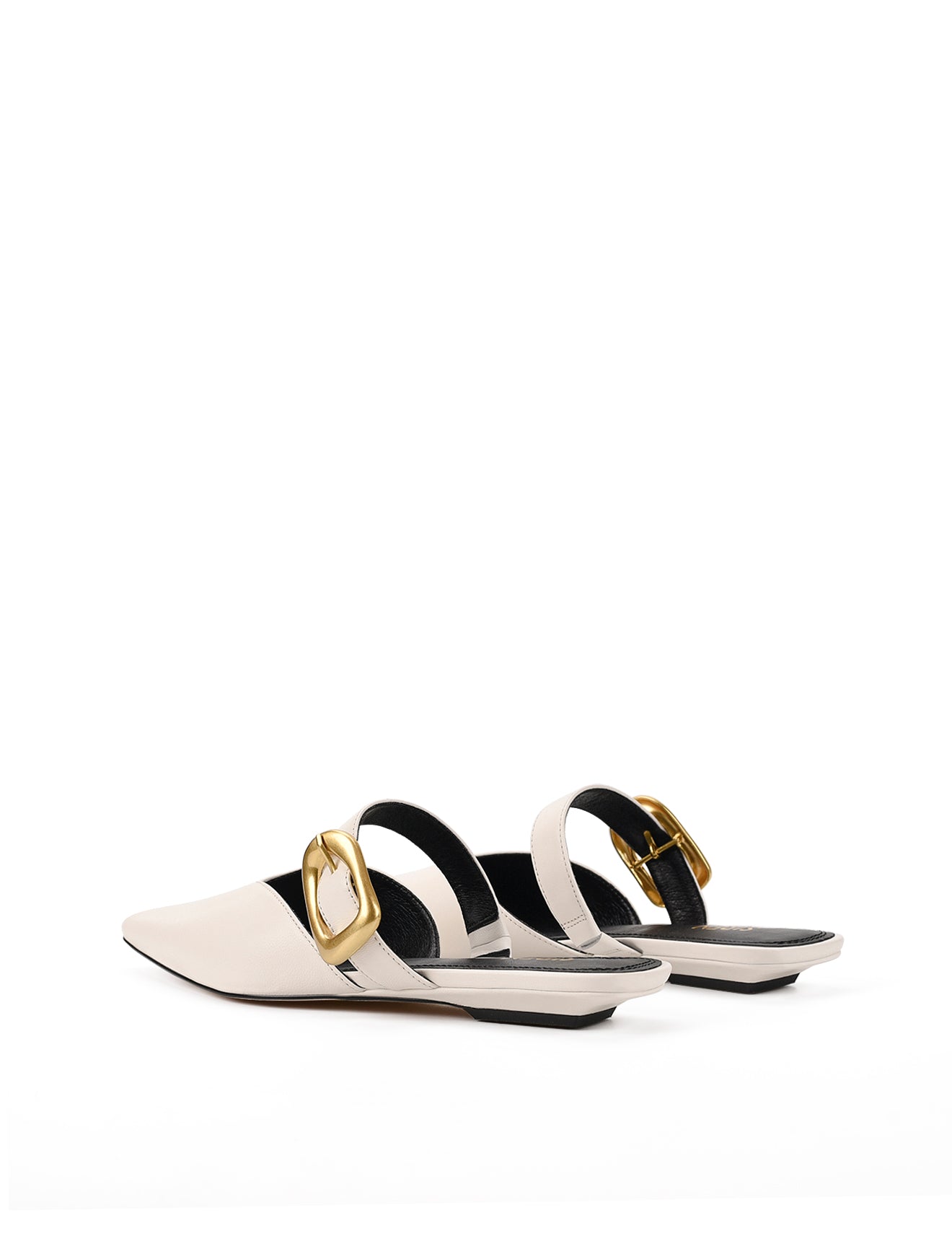 Allegra Close Toe Buckle Slide - Chalk White Leather