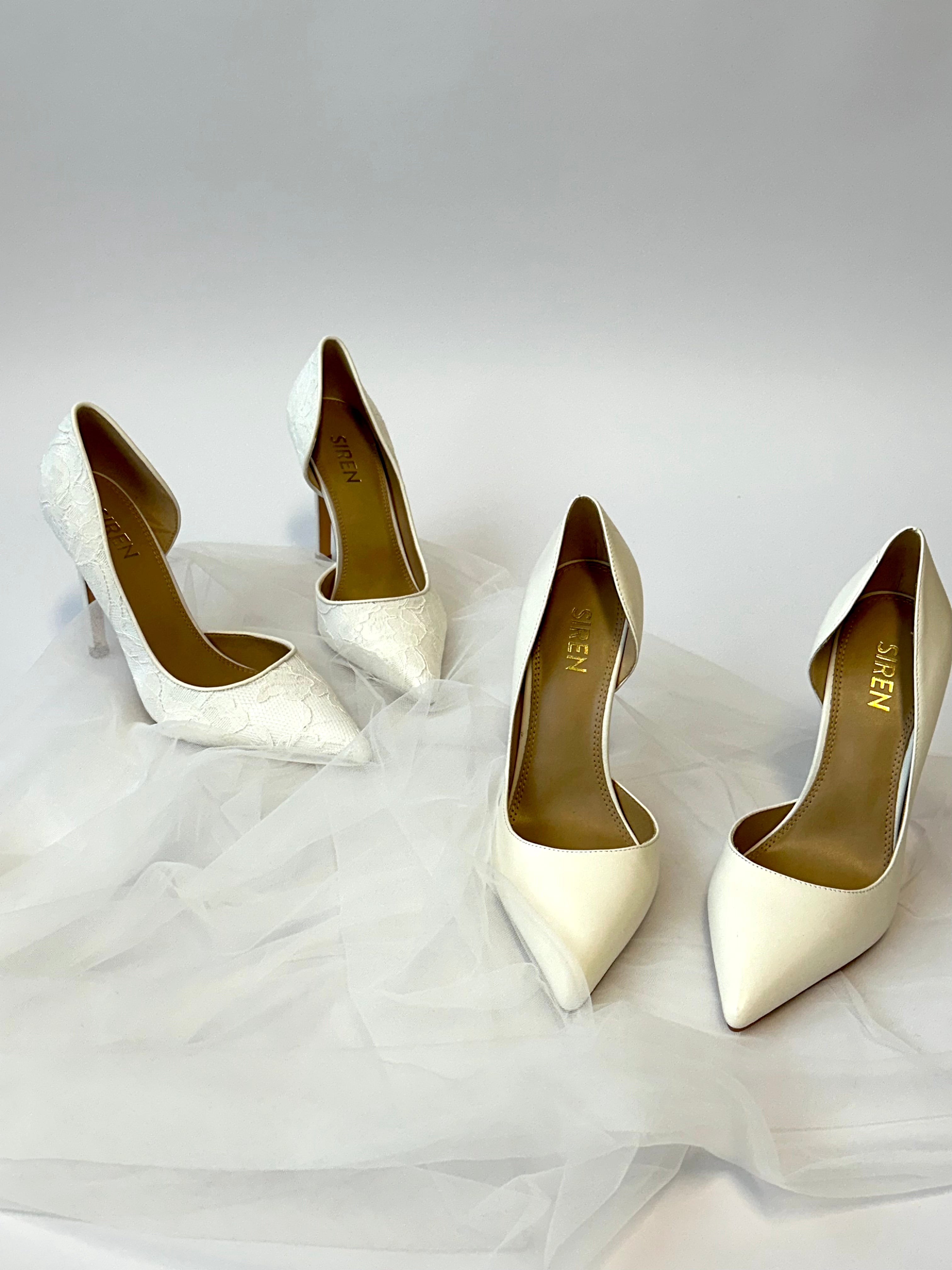 Cici Stiletto Dorsay Pumps - Chalk Satin/Chalk Lace