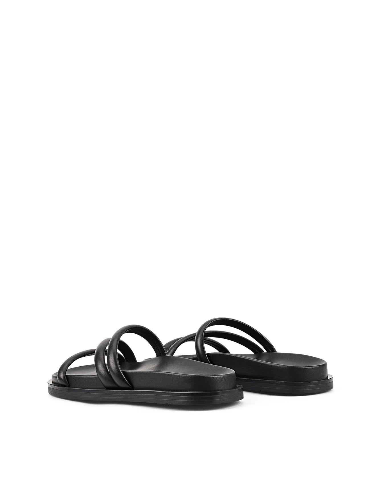 Women's black leather strappy footbed slides