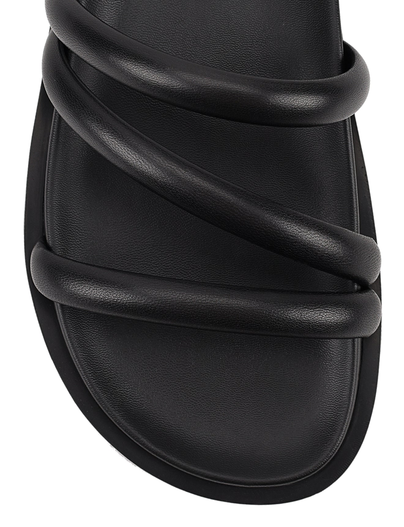 Women's black leather strappy footbed slides