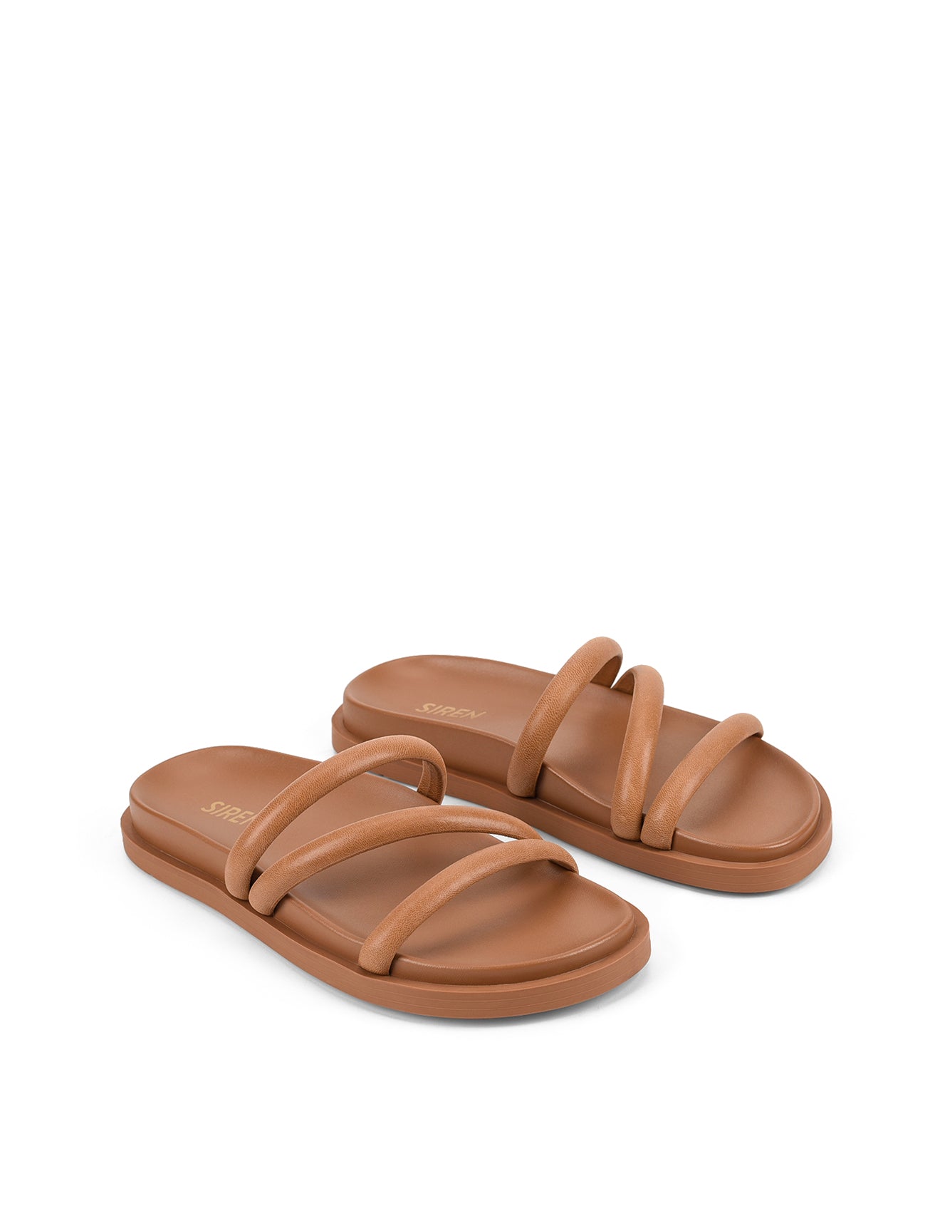 Women's brown leather strappy footbed slide