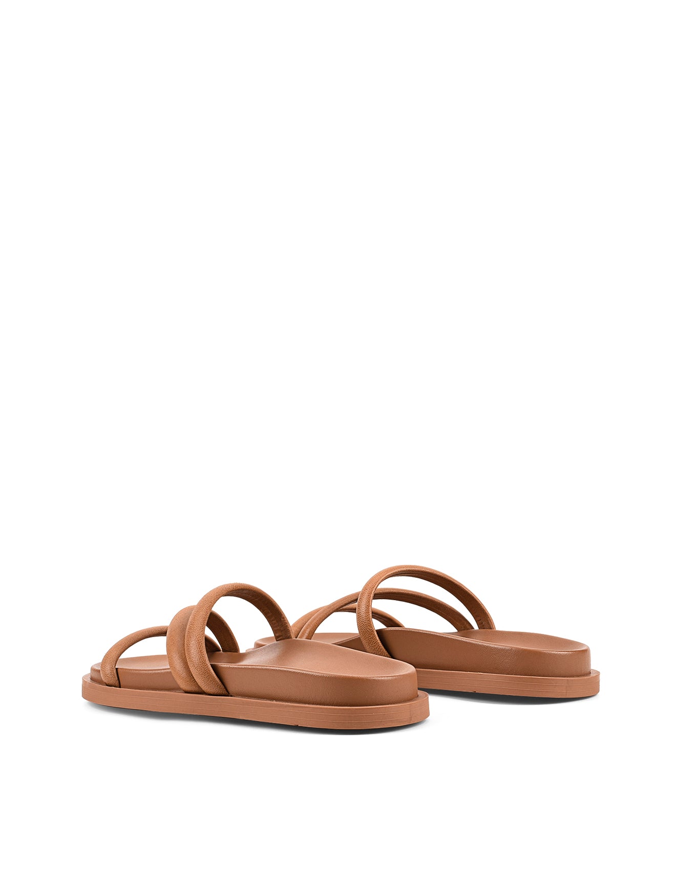 Women's brown leather strappy footbed slide