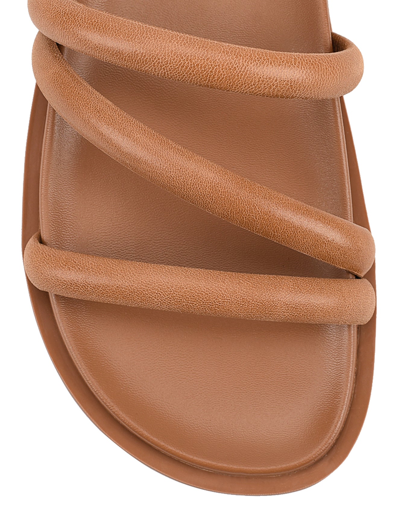 Women's brown leather strappy footbed slide