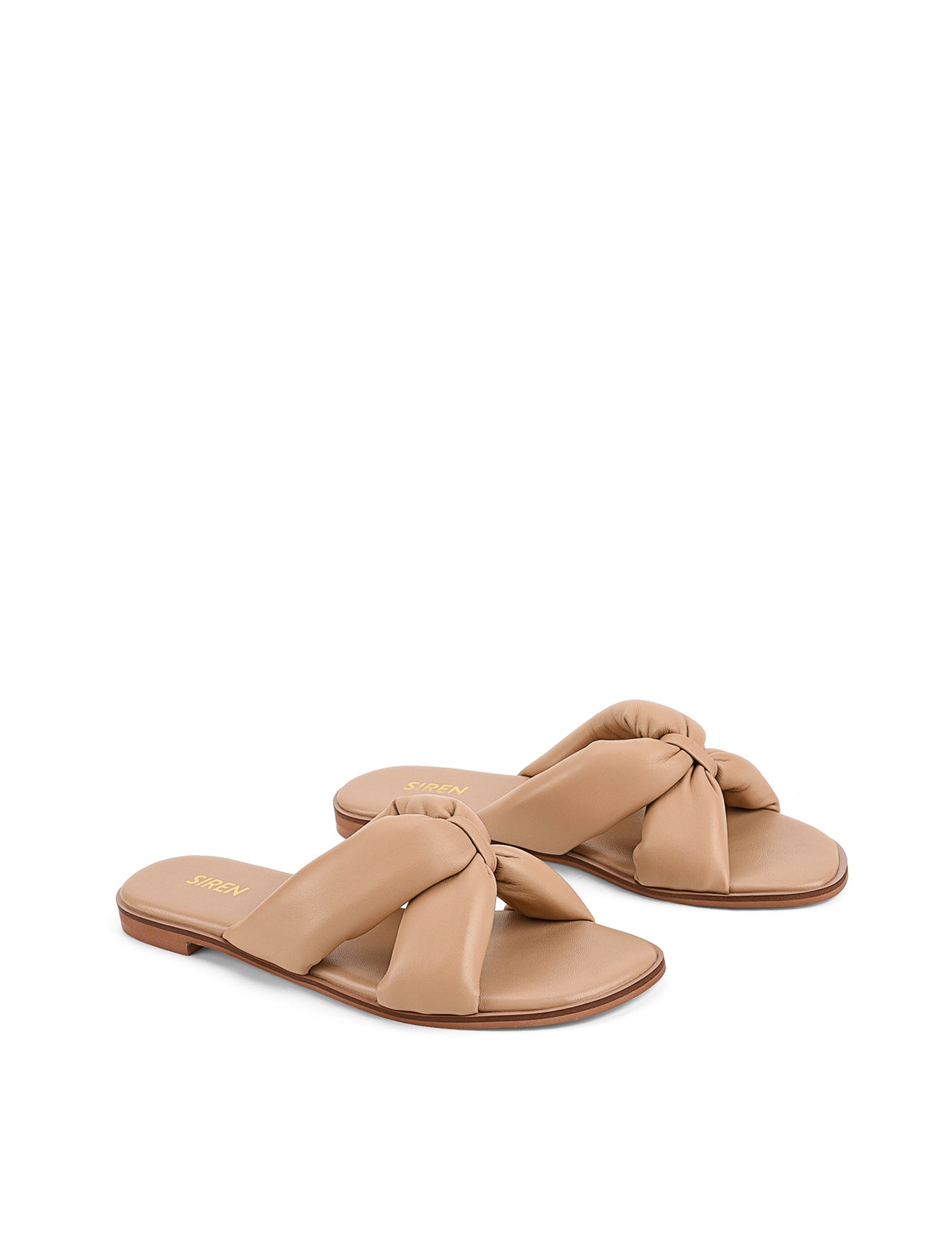 Women's tan almond leather flat slide for summer