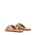 Women's tan almond leather flat slide for summer