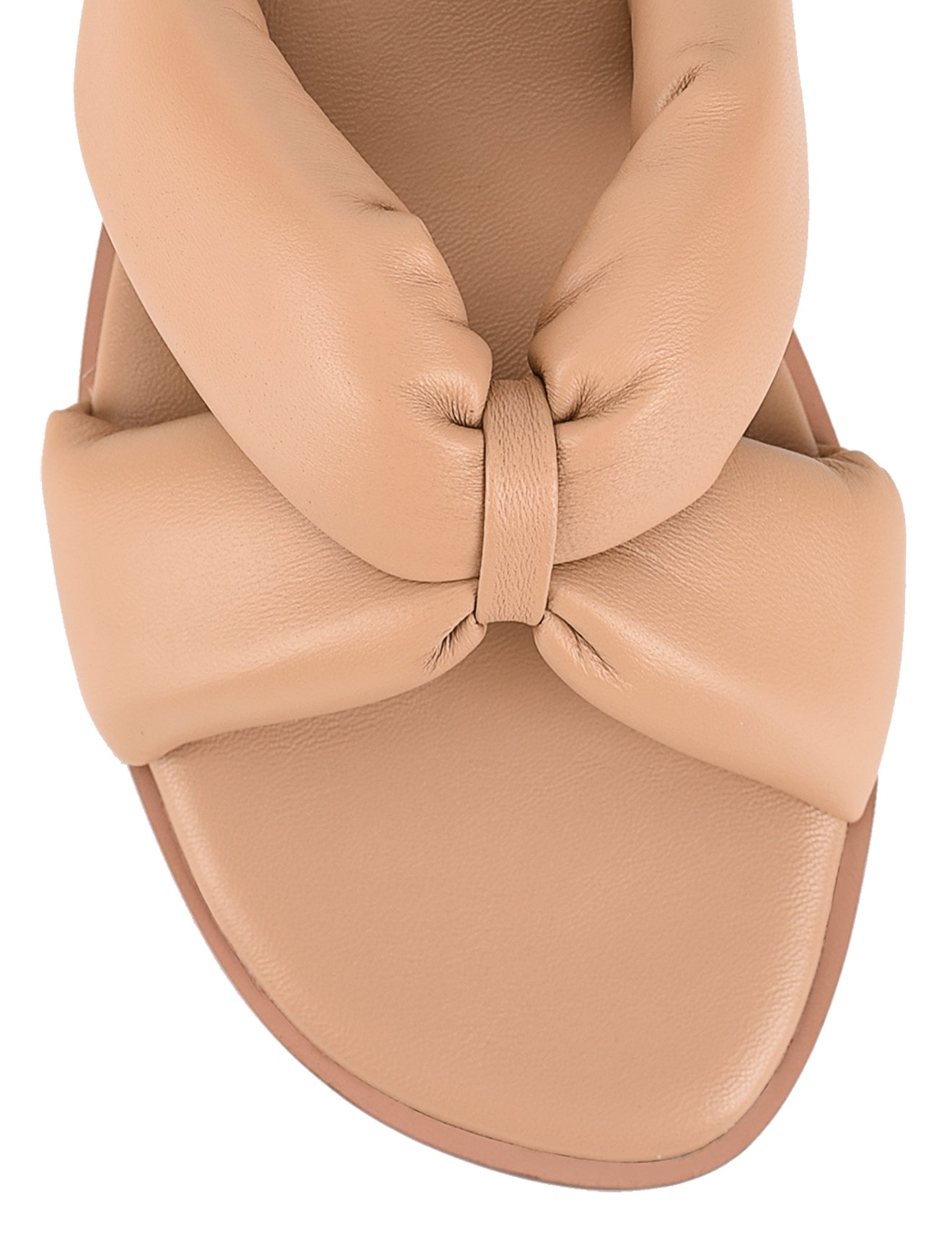 Women's tan almond leather flat slide for summer