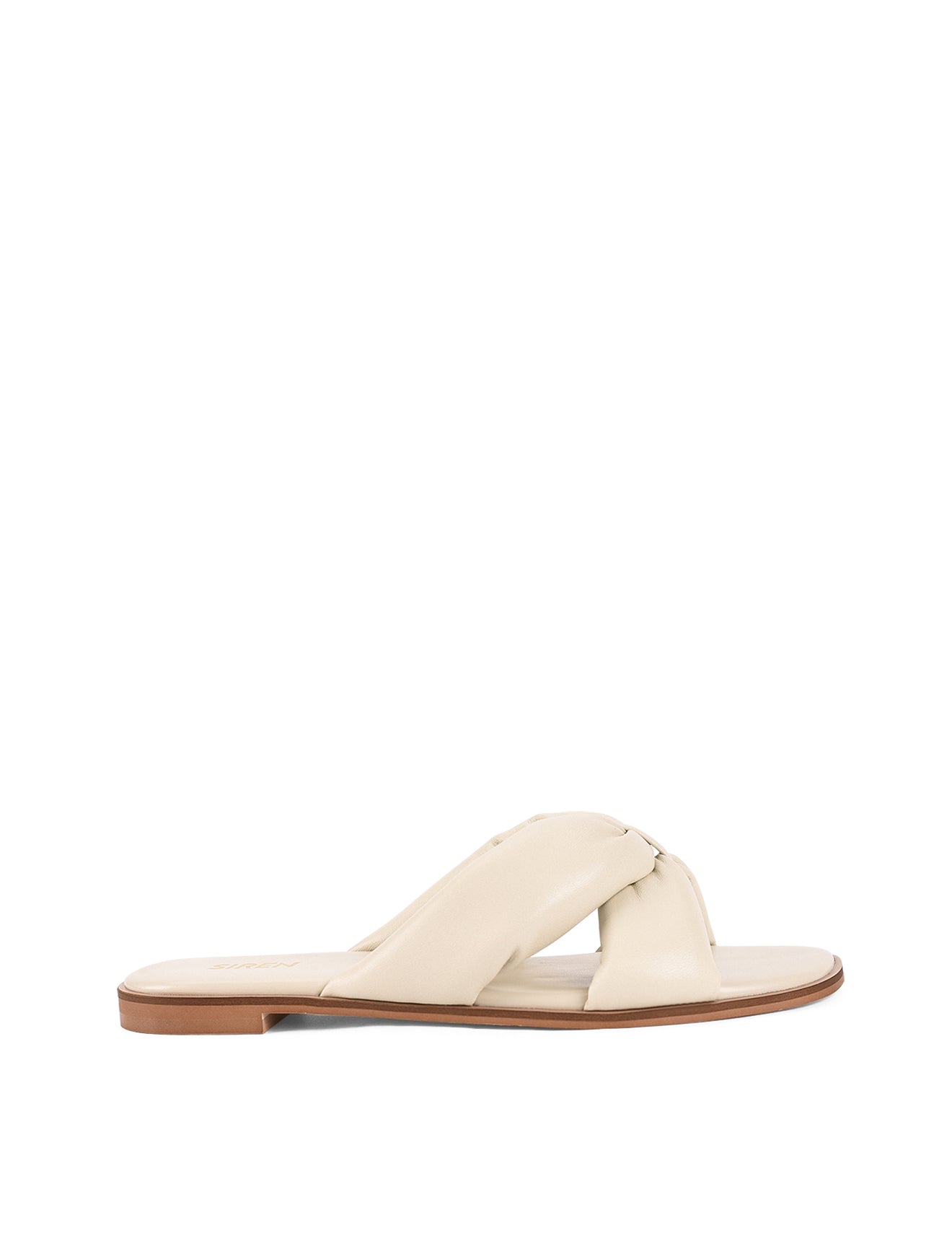 Women's beige leather flat slide for summer