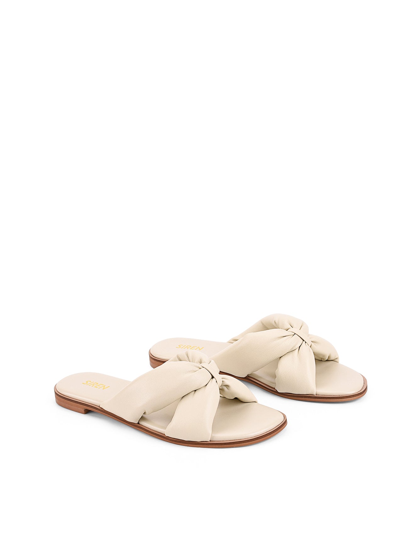 Women's beige leather flat slide for summer