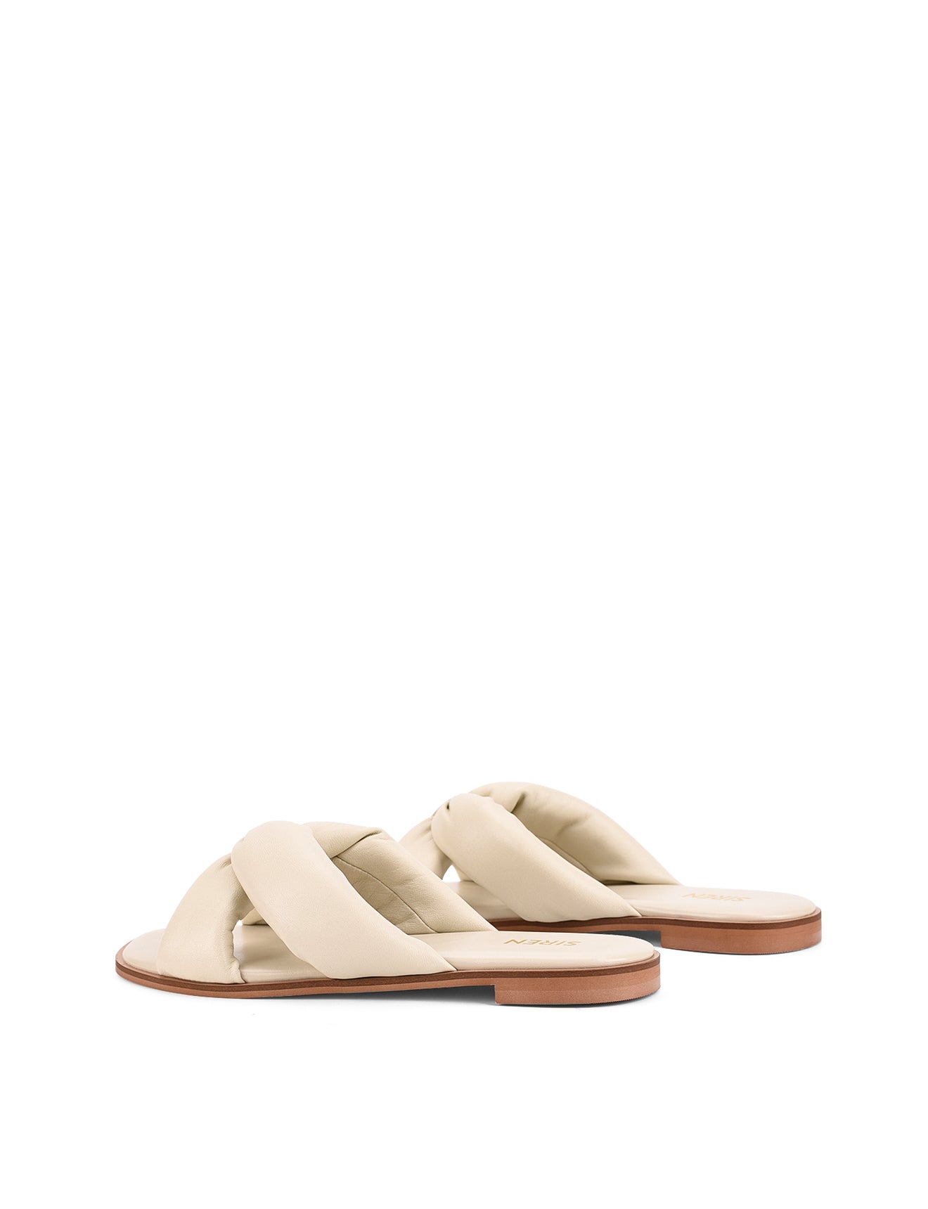 Women's beige leather flat slide for summer