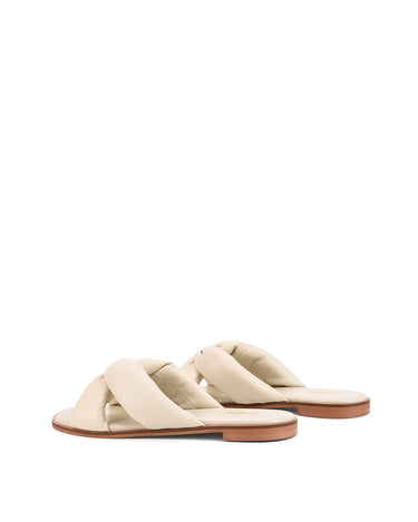 Women's beige leather flat slide for summer