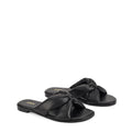 Women's BLACK leather flat slide for summer