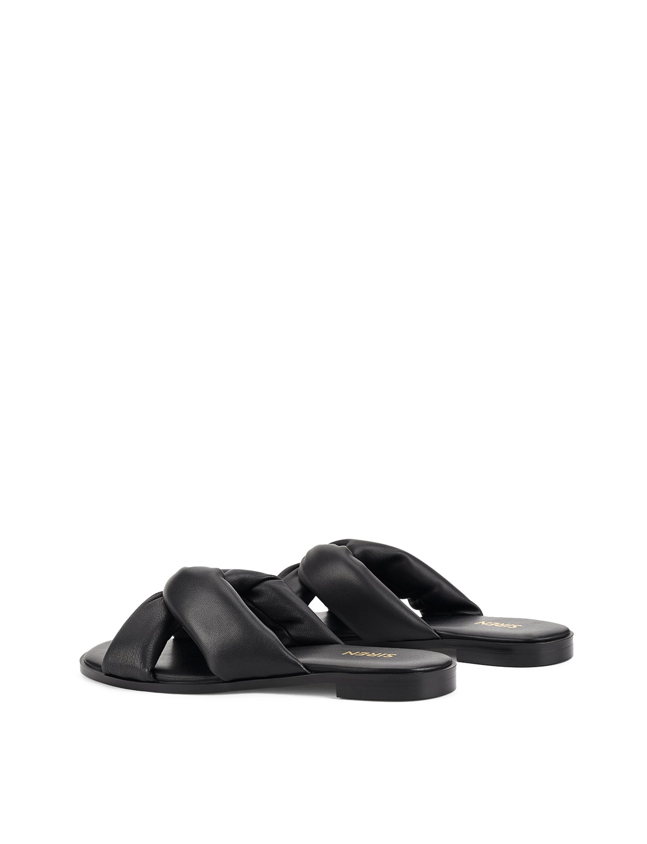 Women's BLACK leather flat slide for summer