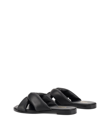 Women's BLACK leather flat slide for summer