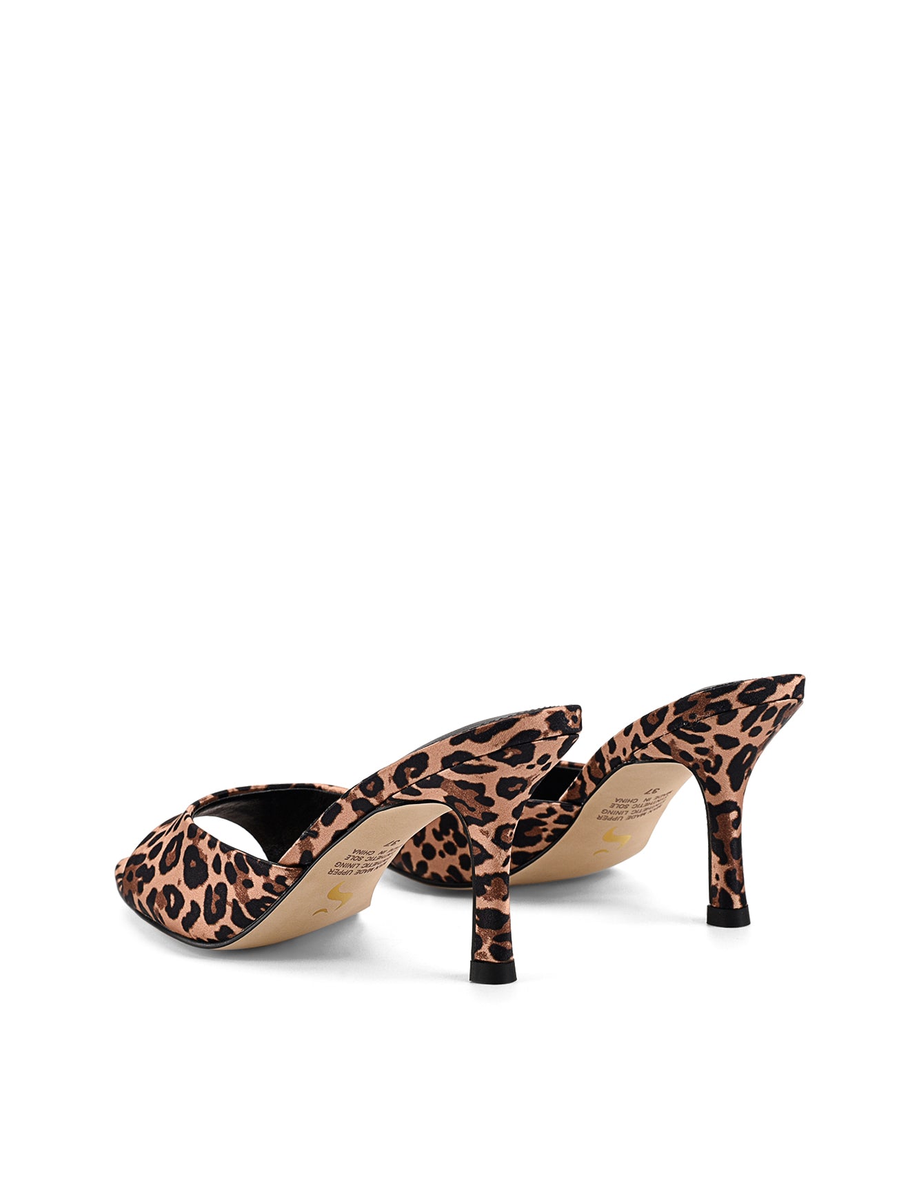 Women's leopard satin open toe pointed stiletto mule