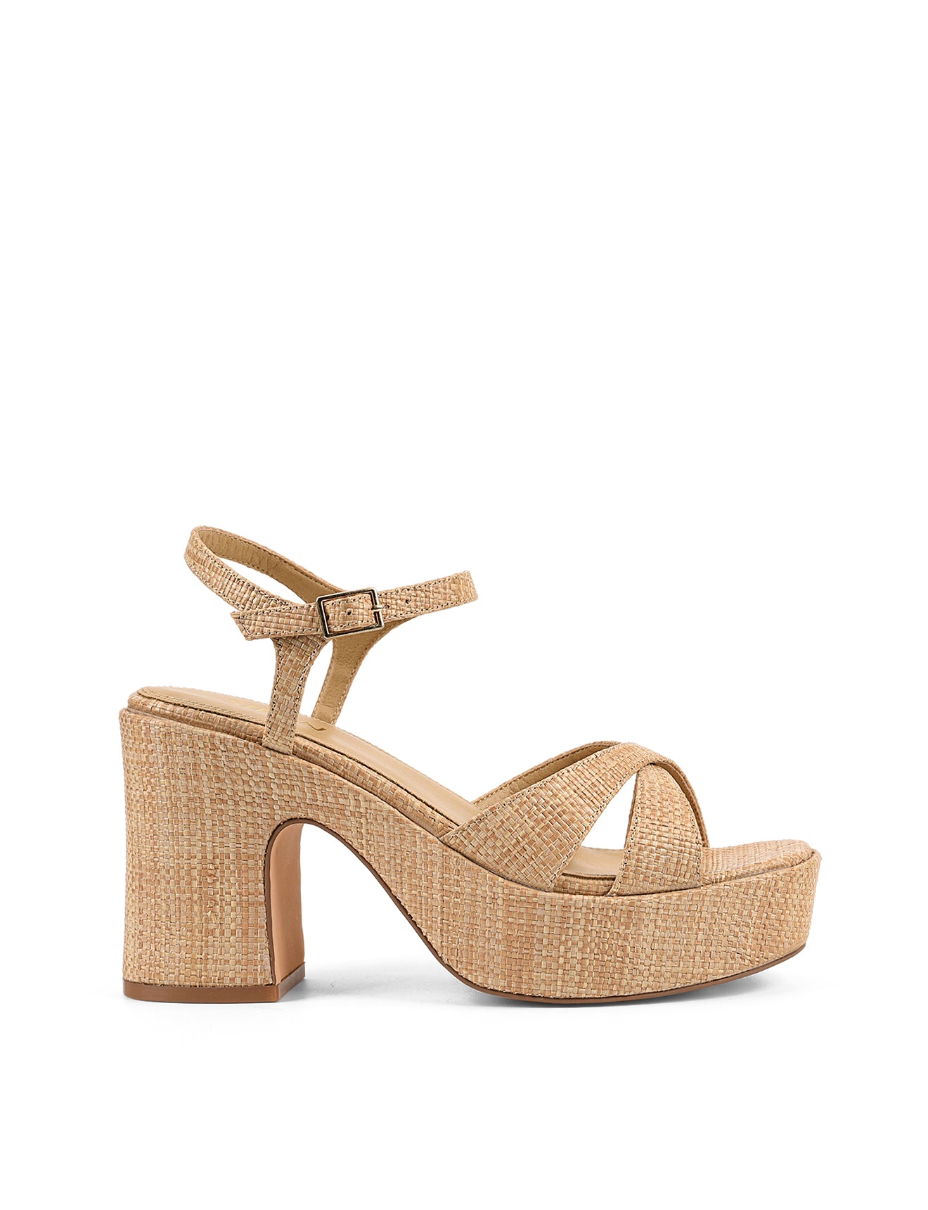 Women's natural raffia platform strappy sandal