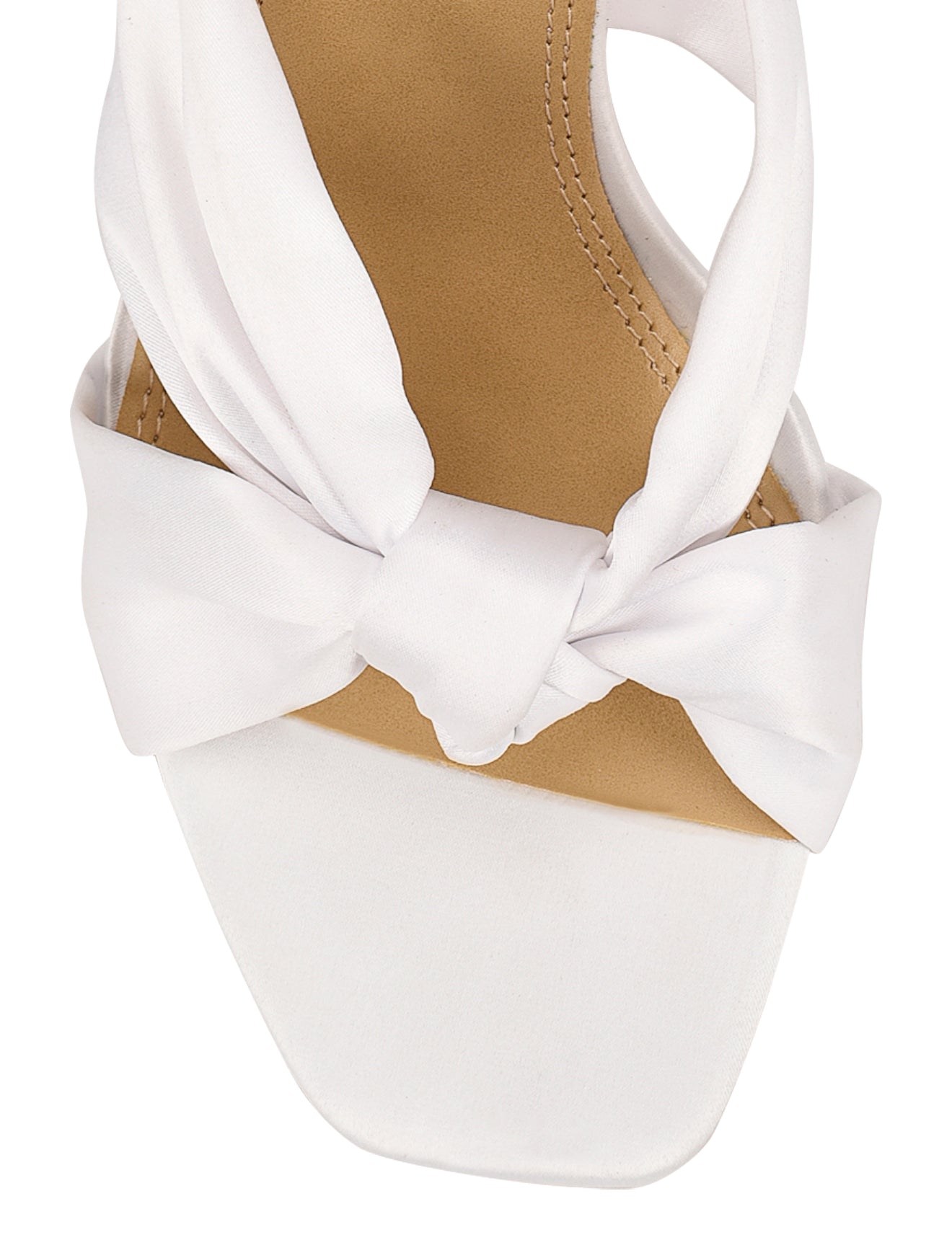 Women's bridal shoes white satin stiletto mules with square toe and knot detailing