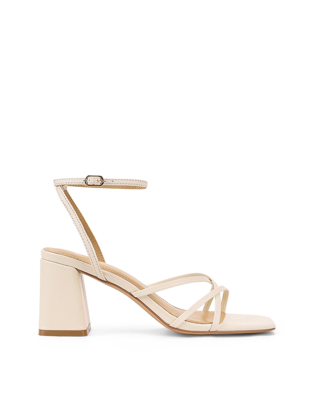 Women's chalk white leather strappy block heels