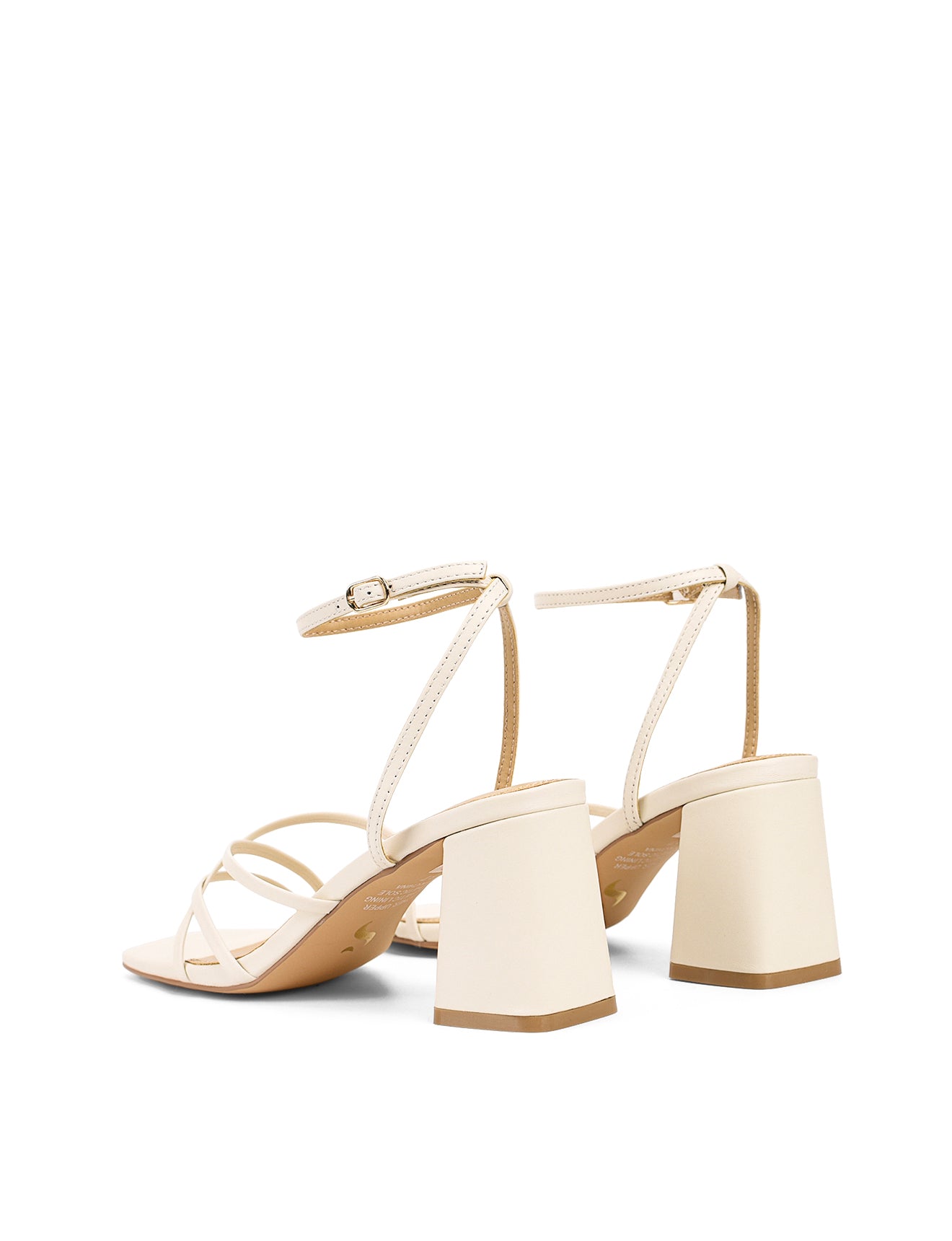 Women's chalk white leather strappy block heels