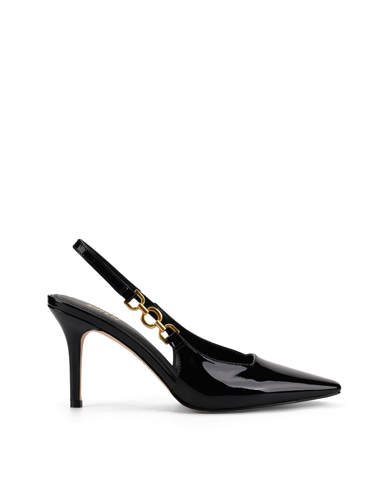 Women's black patent point toe stiletto slingback