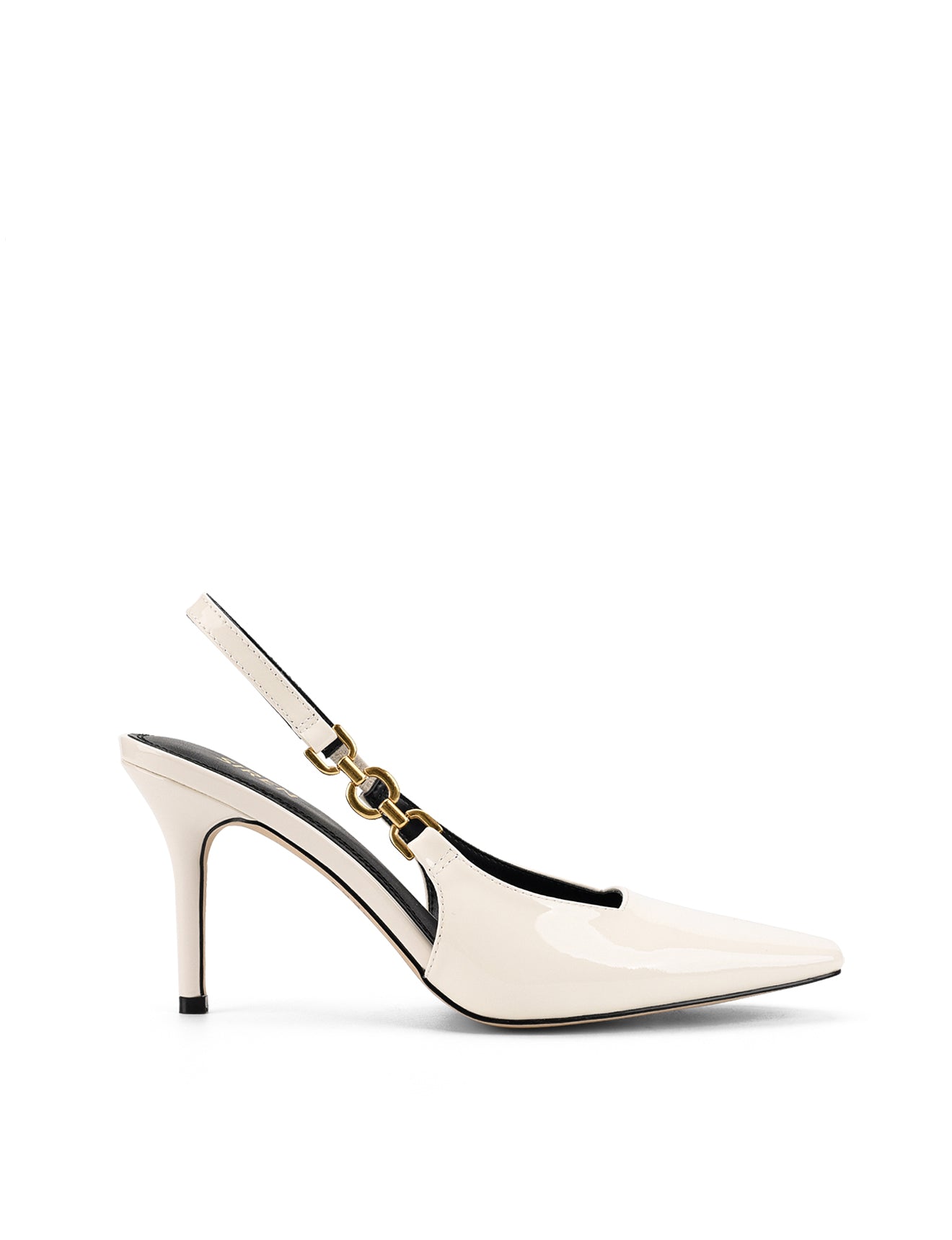 Women's white patent point toe stiletto slingback