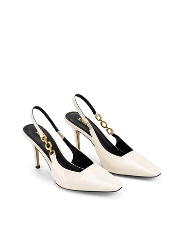 Women's white patent point toe stiletto slingback