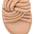 Women's tan leather slides with twist upper detail