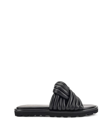 Women's BLACK leather slides with twist upper detail