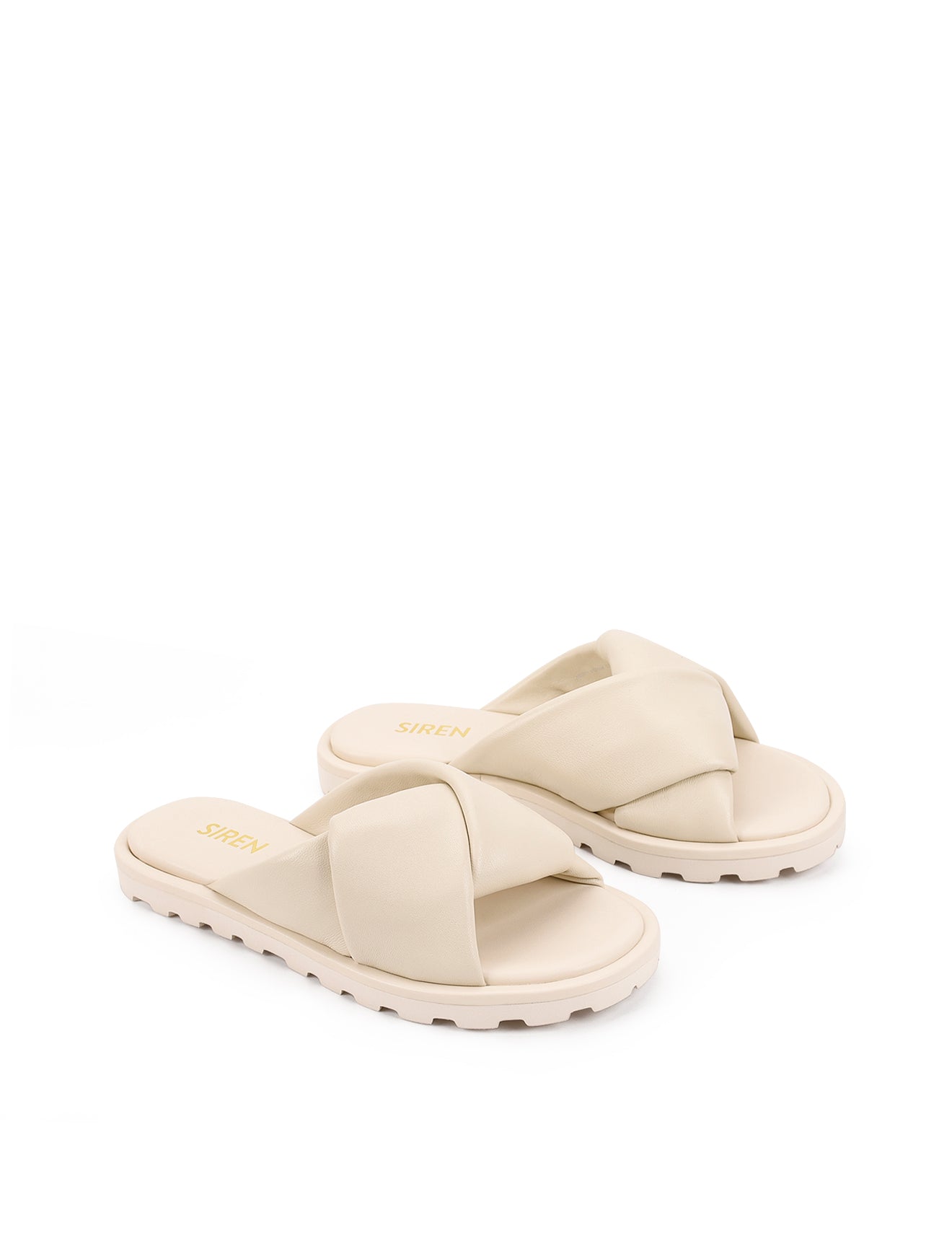 Womens soft beige leather slide 